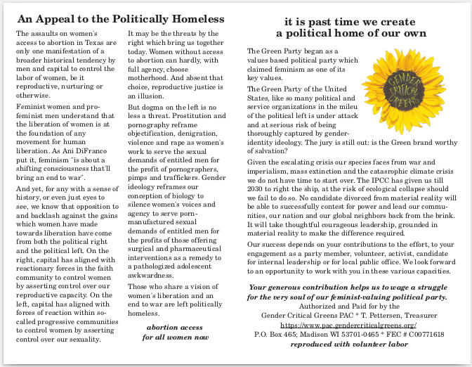 An appeal to the politically homeless, full color, reproduced with volunteer labor