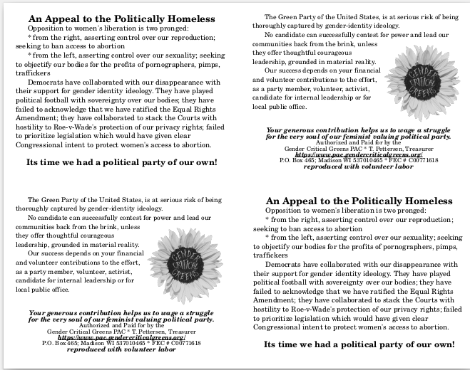 An appeal to a politically homeless -- quarter sheet